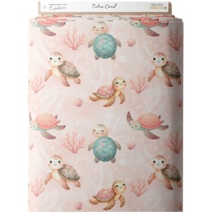  Tissu coton imprimé Tortues Corail - Certifié Oeko-Tex® Mercerie des Princesses