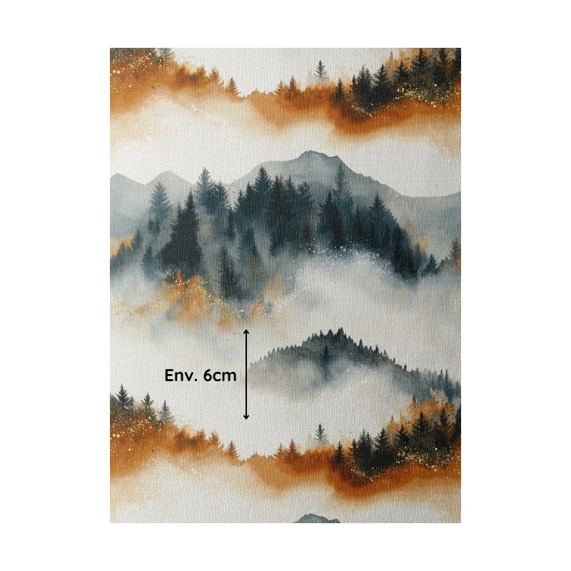 Tissu coton imprimé pour enfants Montagnes Brumeuses terracotta - Certifié Oeko-Tex® Mercerie des Princesses
