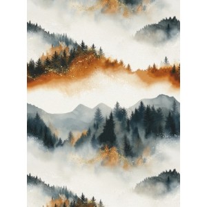  Tissu coton imprimé pour enfants Montagnes Brumeuses terracotta - Certifié Oeko-Tex® Mercerie des Princesses