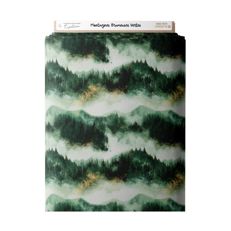 Tissu coton imprimé pour enfants Montagnes Brumeuses  - Certifié Oeko-Tex® Mercerie des Princesses