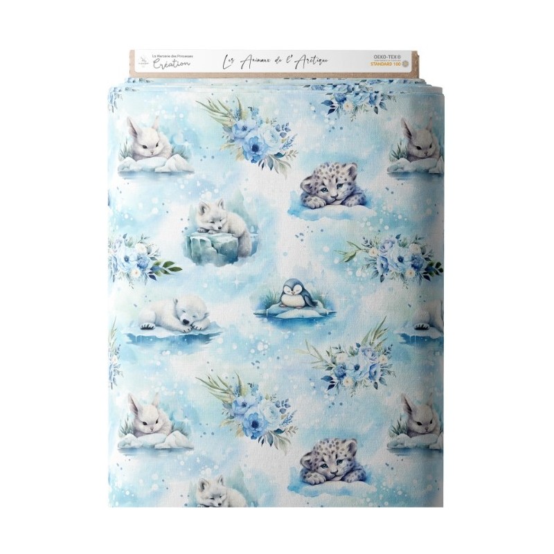 Tissu coton imprimé pour enfants Les animaux de L'arctique - Certifié Oeko-Tex® Mercerie des Princesses