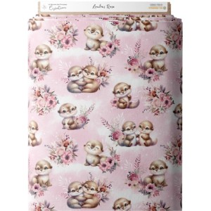 Tissu coton imprimé pour enfants Loutres Rose- Certifié Oeko-Tex® Mercerie des Princesses