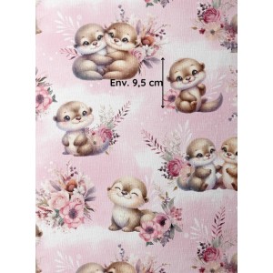  Tissu coton imprimé pour enfants Loutres Rose- Certifié Oeko-Tex® Mercerie des Princesses