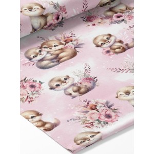  Tissu coton imprimé pour enfants Loutres Rose- Certifié Oeko-Tex® Mercerie des Princesses