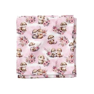  Tissu coton imprimé pour enfants Loutres Rose- Certifié Oeko-Tex® Mercerie des Princesses