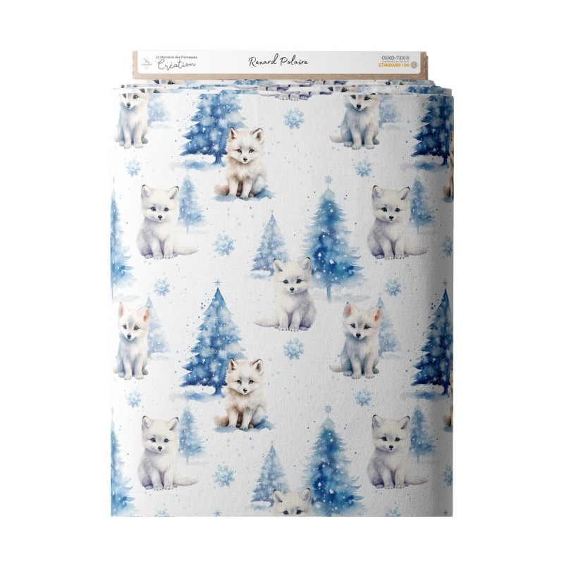 Tissu coton imprimé pour enfants Renard Polaire - Certifié Oeko-Tex® Mercerie des Princesses