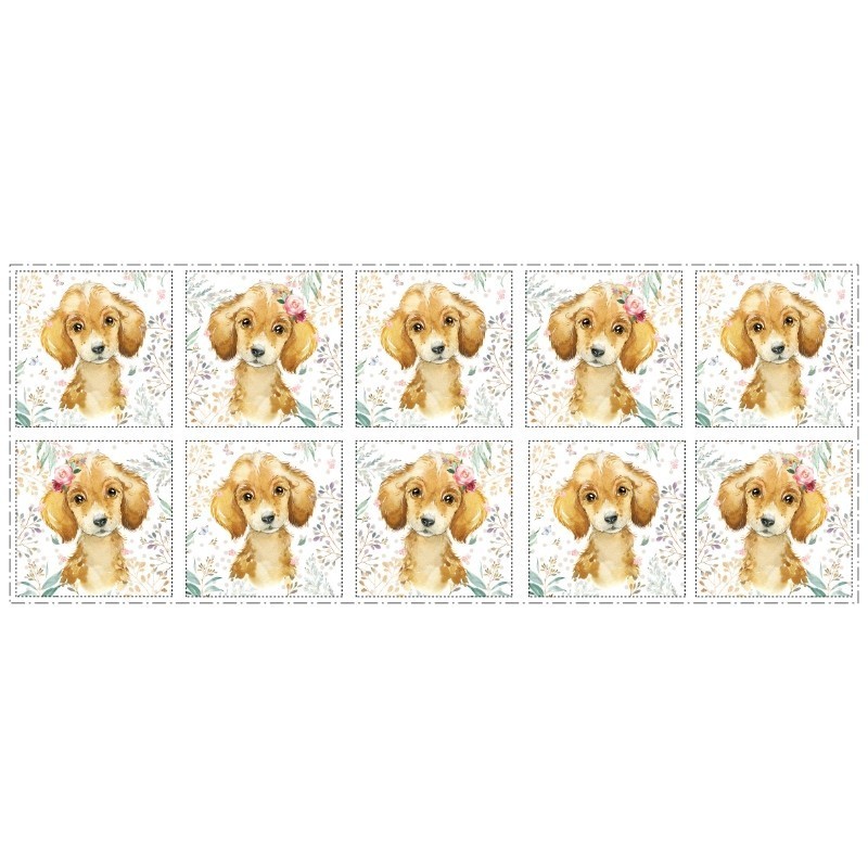 Coupon Lingettes Chiot marron coton imprimé à réaliser soi-même  - Certifié Oeko-Tex®