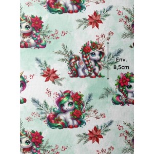 Tissu coton imprimé Licorne de Noël- Certifié Oeko-Tex® Mercerie des Princesses