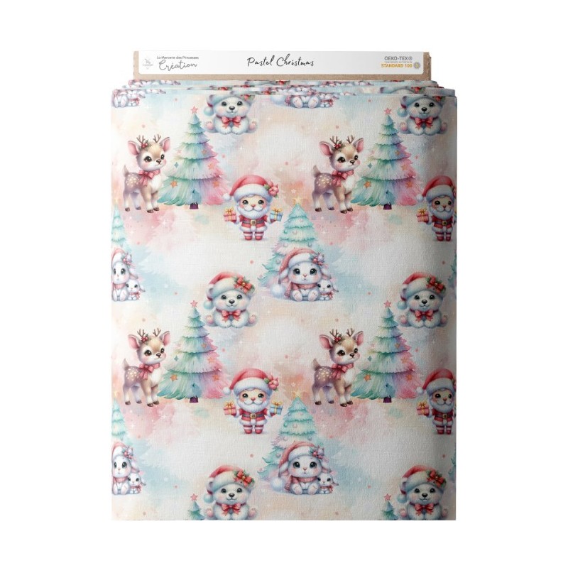 Tissu coton imprimé Pastel Christmas - Certifié Oeko-Tex® Mercerie des Princesses