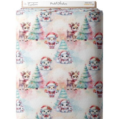 Tissu coton imprimé Pastel Christmas - Certifié Oeko-Tex® Mercerie des Princesses