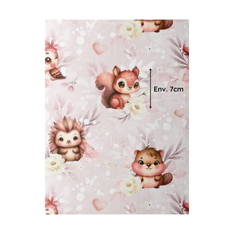 Tissu coton imprimé pour enfants Woodland Vieux Rose - Certifié Oeko-Tex® Mercerie des Princesses