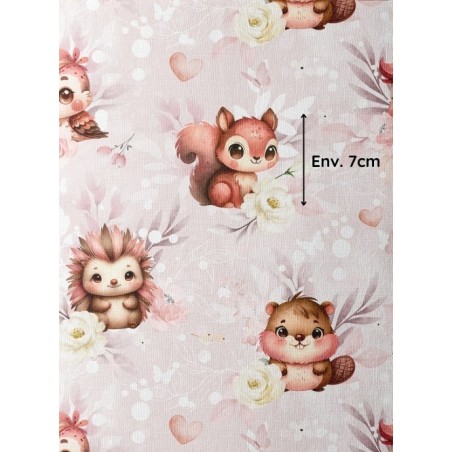 Tissu coton imprimé pour enfants Woodland Vieux Rose - Certifié Oeko-Tex® Mercerie des Princesses