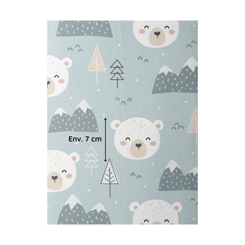 Tissu coton imprimé pour enfants Mini Ours Polaire - Certifié Oeko-Tex® Mercerie des Princesses