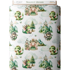 Tissu coton Dragon Et Chevalier  - Certifié Oeko-Tex® Mercerie des Princesses