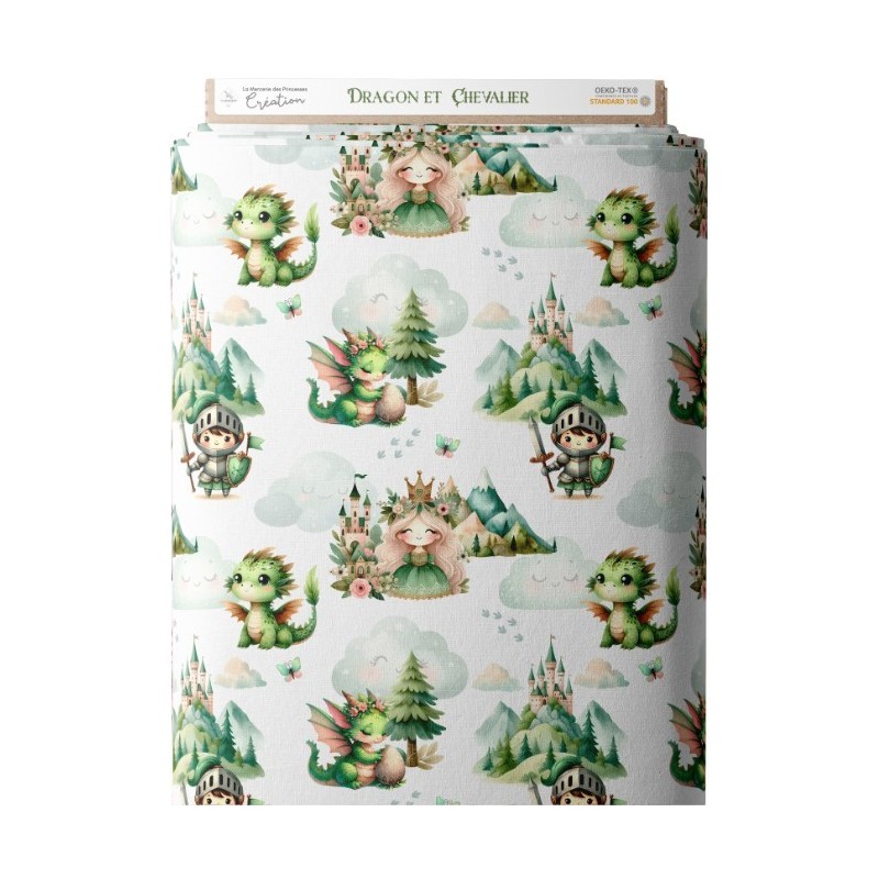 Tissu coton Dragon Et Chevalier  - Certifié Oeko-Tex® Mercerie des Princesses