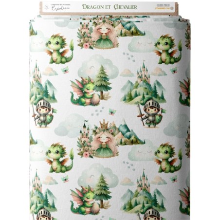 Tissu coton Dragon Et Chevalier  - Certifié Oeko-Tex® Mercerie des Princesses