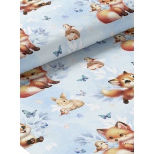  Tissu coton imprimé pour enfants Petit Renard Bleu- Certifié Oeko-Tex® Mercerie des Princesses
