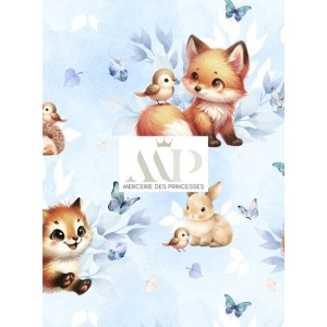  Tissu coton imprimé pour enfants Petit Renard Bleu- Certifié Oeko-Tex® Mercerie des Princesses