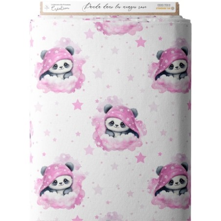 Tissu coton imprimé pour enfants Panda dans les nuages Rose - Certifié Oeko-Tex® Mercerie des Princesses