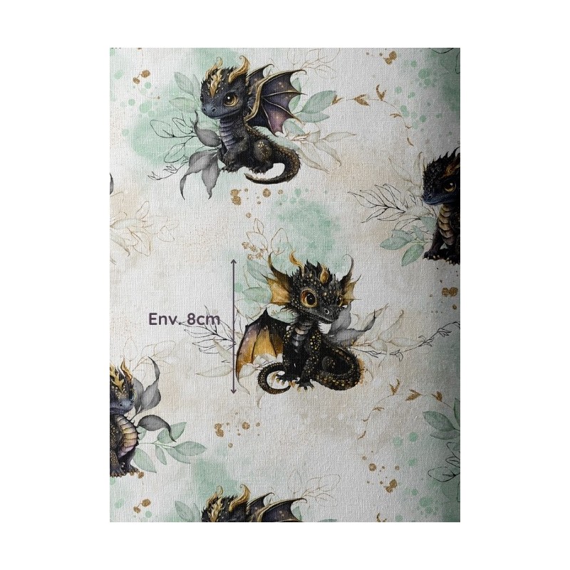 Tissu coton imprimé pour enfants Black Dragons - Certifié Oeko-Tex® Mercerie des Princesses