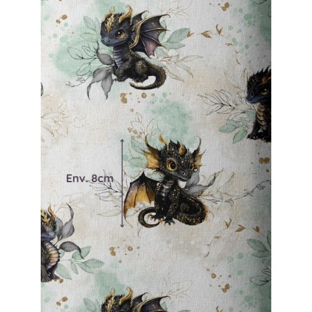 Tissu coton imprimé pour enfants Black Dragons - Certifié Oeko-Tex® Mercerie des Princesses