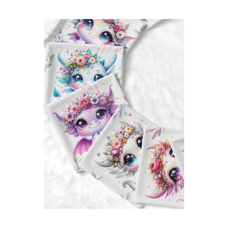 Coupon Lingettes Dragons Mignons coton imprimé à réaliser soi-même  - Certifié Oeko-Tex®