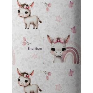 Tissu coton imprimé pour enfants Petite Anesse Rose- Certifié Oeko-Tex® Mercerie des Princesses