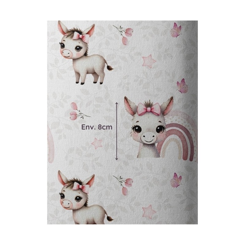 Tissu coton imprimé pour enfants Petite Anesse Rose- Certifié Oeko-Tex® Mercerie des Princesses
