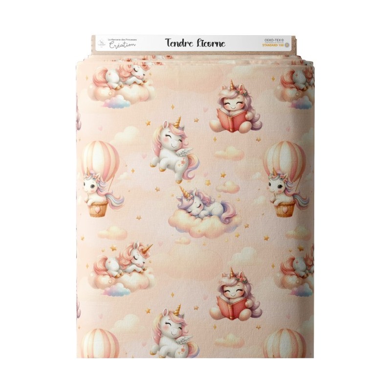 Tissu coton imprimé pour enfants Tendre Licorne- Certifié Oeko-Tex® Mercerie des Princesses