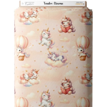 Tissu coton imprimé pour enfants Tendre Licorne- Certifié Oeko-Tex® Mercerie des Princesses