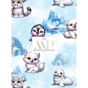  Tissu coton imprimé pour enfants Animaux De La Banquise - Certifié Oeko-Tex® Mercerie des Princesses