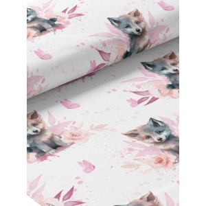  Tissu coton imprimé pour enfants Louveteau Rose - Certifié Oeko-Tex® Mercerie des Princesses