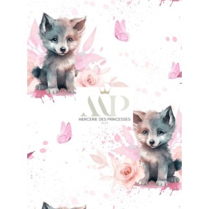  Tissu coton imprimé pour enfants Louveteau Rose - Certifié Oeko-Tex® Mercerie des Princesses