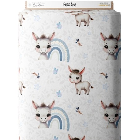Tissu coton imprimé pour enfants Petit Ane Bleu - Certifié Oeko-Tex® Mercerie des Princesses