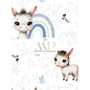  Tissu coton imprimé pour enfants Petit Ane Bleu - Certifié Oeko-Tex® Mercerie des Princesses