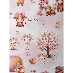 Tissu coton imprimé pour enfants Animaux de la ferme fleuri - Certifié Oeko-Tex® Mercerie des Princesses