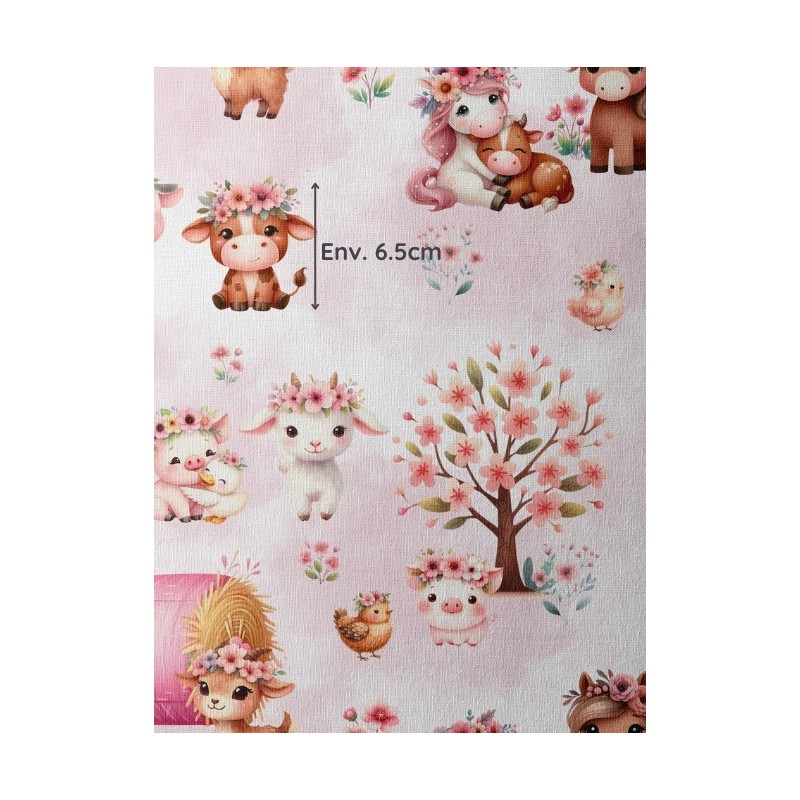 Tissu coton imprimé pour enfants Animaux de la ferme fleuri - Certifié Oeko-Tex® Mercerie des Princesses