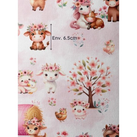 Tissu coton imprimé pour enfants Animaux de la ferme fleuri - Certifié Oeko-Tex® Mercerie des Princesses