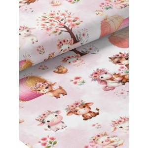 Tissu coton imprimé pour enfants Animaux de la ferme fleuri - Certifié Oeko-Tex® Mercerie des Princesses