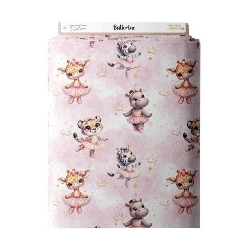 Tissu coton imprimé pour enfants Ballerine - Certifié Oeko-Tex® Mercerie des Princesses