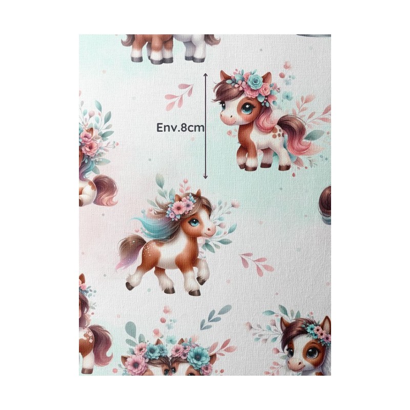 Tissu coton imprimé pour enfants Poney - Certifié Oeko-Tex® Mercerie des Princesses