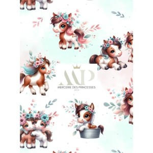  Tissu coton imprimé pour enfants Poney - Certifié Oeko-Tex® Mercerie des Princesses