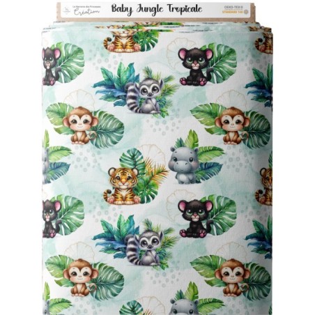 Tissu coton imprimé pour enfants Baby Jungle Tropicale - Certifié Oeko-Tex® Mercerie des Princesses