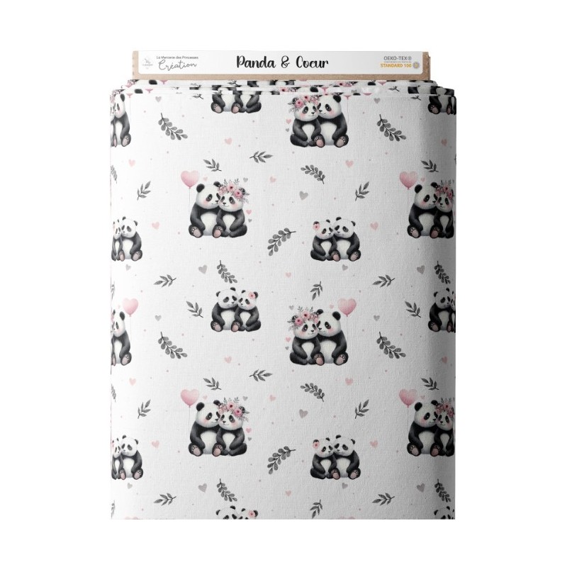 Tissu coton imprimé pour enfants Panda & Coeur - Certifié Oeko-Tex® Mercerie des Princesses