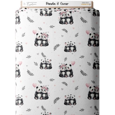 Tissu coton imprimé pour enfants Panda & Coeur - Certifié Oeko-Tex® Mercerie des Princesses