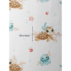 Tissu coton imprimé pour enfants Petite Tortue - Certifié Oeko-Tex® Mercerie des Princesses
