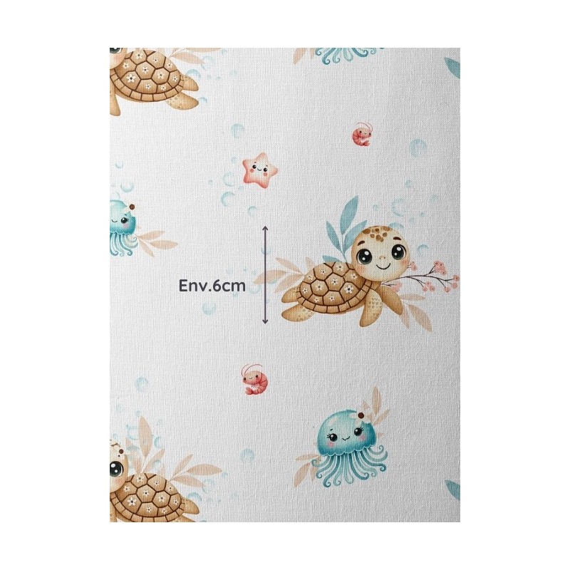 Tissu coton imprimé pour enfants Petite Tortue - Certifié Oeko-Tex® Mercerie des Princesses