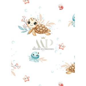  Tissu coton imprimé pour enfants Petite Tortue - Certifié Oeko-Tex® Mercerie des Princesses