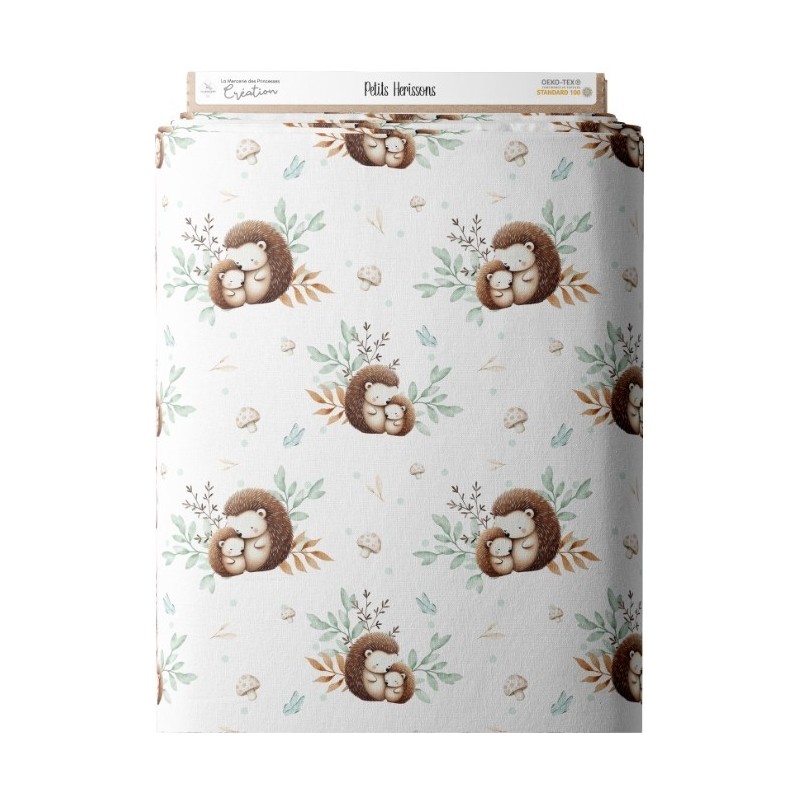 Tissu coton imprimé pour enfants Petits Hérissons- Certifié Oeko-Tex® Mercerie des Princesses