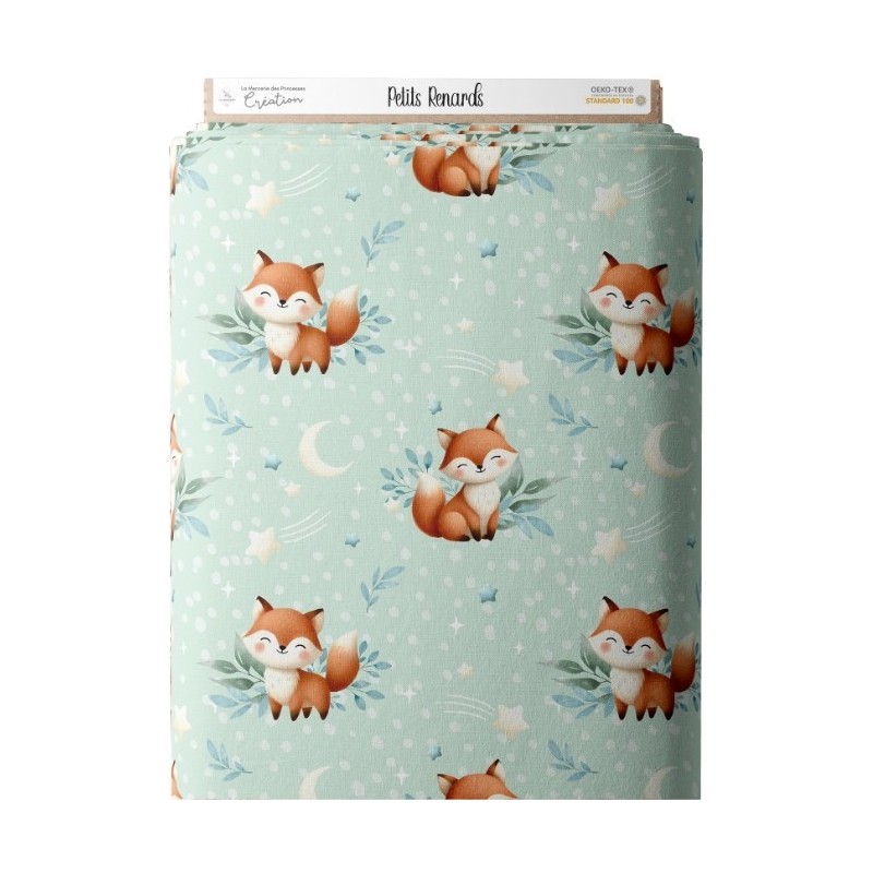 Tissu coton imprimé pour enfants Petits Renards- Certifié Oeko-Tex® Mercerie des Princesses